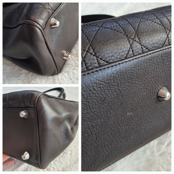 Christian Dior Cannage Leather Tote Bag Quilted Brown VNTG D Buckles - Picture 6 of 16